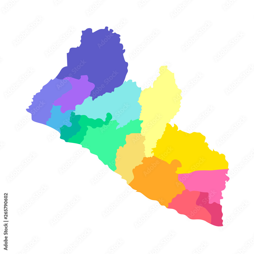 Fototapeta premium Vector isolated illustration of simplified administrative map Liberia. Borders of the counties.