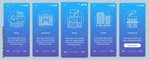 Property onboarding mobile app page screen with linear concepts