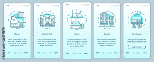 Property onboarding mobile app page screen with linear concepts