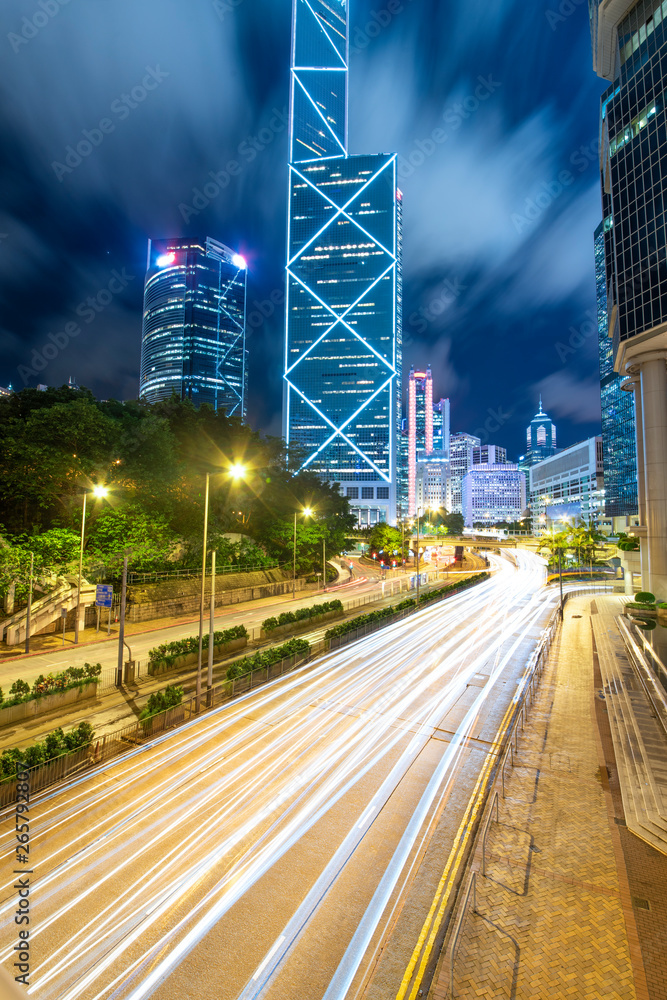 The night view of the city and the traffic in Hong Kong The night view of the city and the traffic in Hong Kong