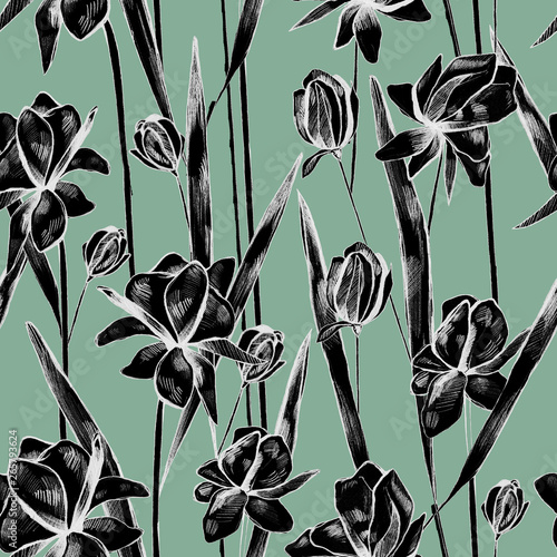  seamless floral pattern, blue background