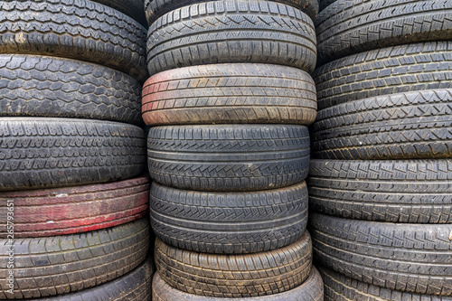 Old and used car tires. Background.