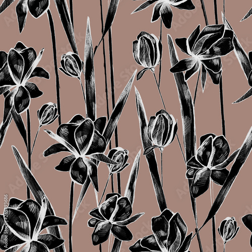  seamless floral pattern, pink background