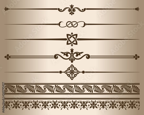 Decorative elements. Design elements - decorative line dividers and ornaments. Vector illustration.