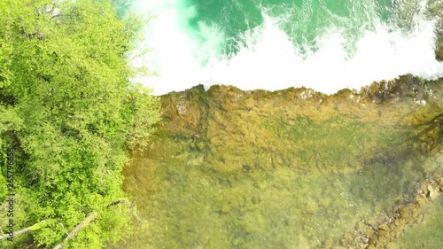 Aerial view of waterfall cascades on Mreznica river in Croatia, beautiful nature countryside landscape photo