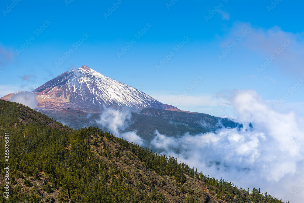 Beautiful view of unique famous volcano Teide on a sunny day, Teide National Park, Tenerife, Canary Islands, Spain
