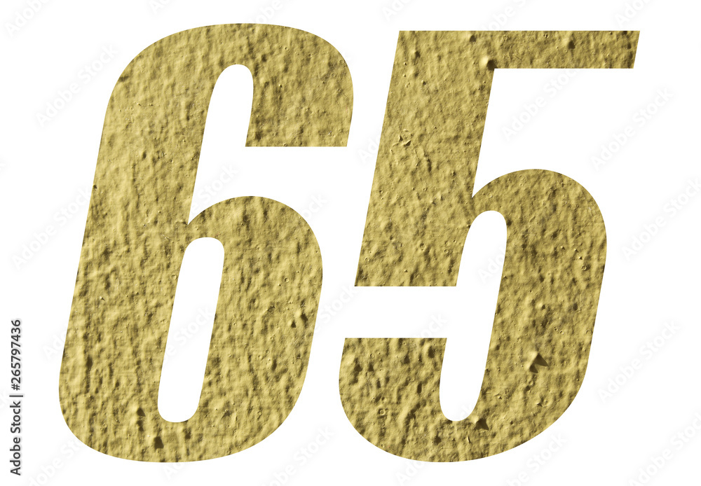 Number 65 with yellow wall on white background Number 65 with yellow wall on white background