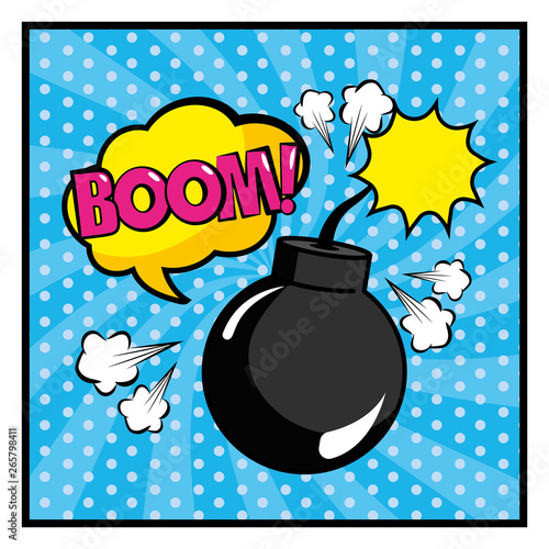 bomb with cloud and boom pop art message