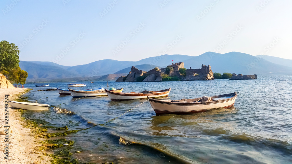 The ruin of the old castle on Lake Bafa, Turkey