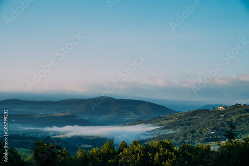 Beautiful foggy landscape in Tuscany, Italy.