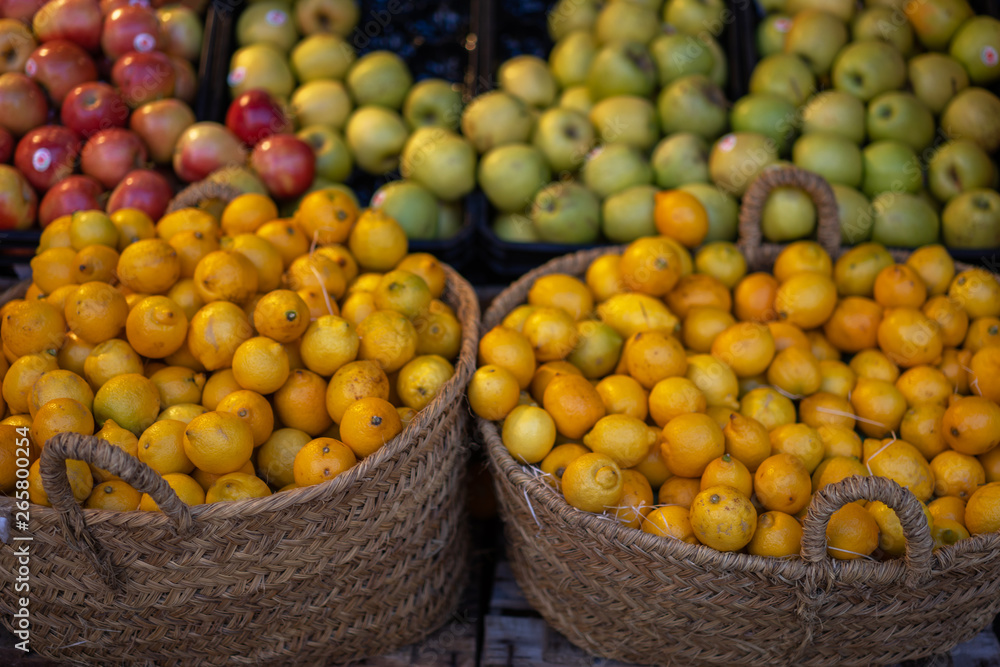 Fruits and vegetables at a farmers market. Bio, healthy food. Vegetarian food. Fruits and vegetables at a farmers market. Bio, healthy food. Vegetarian food.