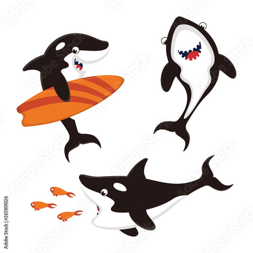 set with cartoon killer whales