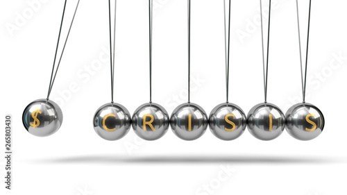 Newton's Cradle silver balls and golden currency symbols. 3d illustration