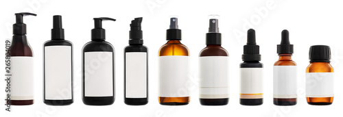 Collection of cosmetic bottles isolated on white background
