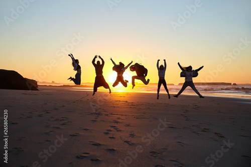 Silhouettes of friends on the beach