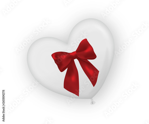 Luftballon weißes Herz mit roter Schleife - Valentinstag Muttertag Vatertag Hochzeit