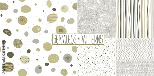 Modern graphic trendy hand drawn seamless abstract patterns set.