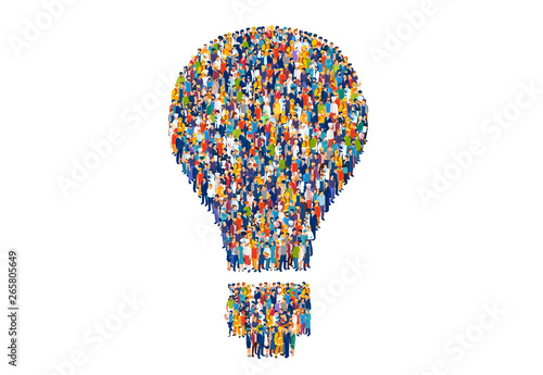 Vector of diverse group of people shaped as a light bulb
