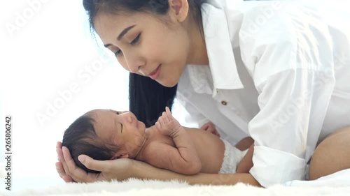 Asian woman mother with newborn baby