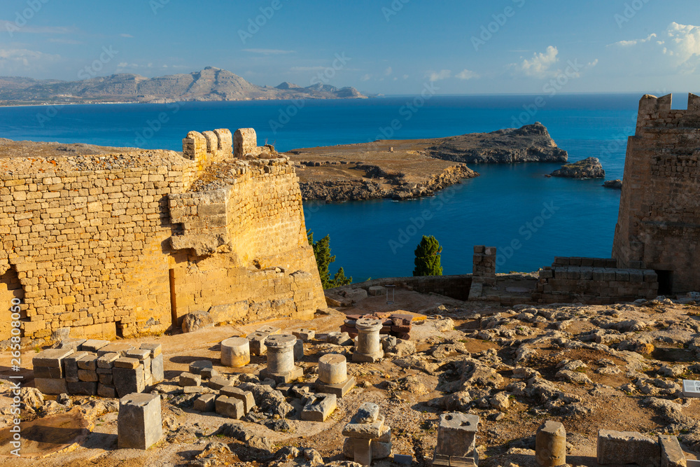 Acrópolis, Pueblo de Lindos, Isla de Rodas, Dodecaneso, Grecia Stock