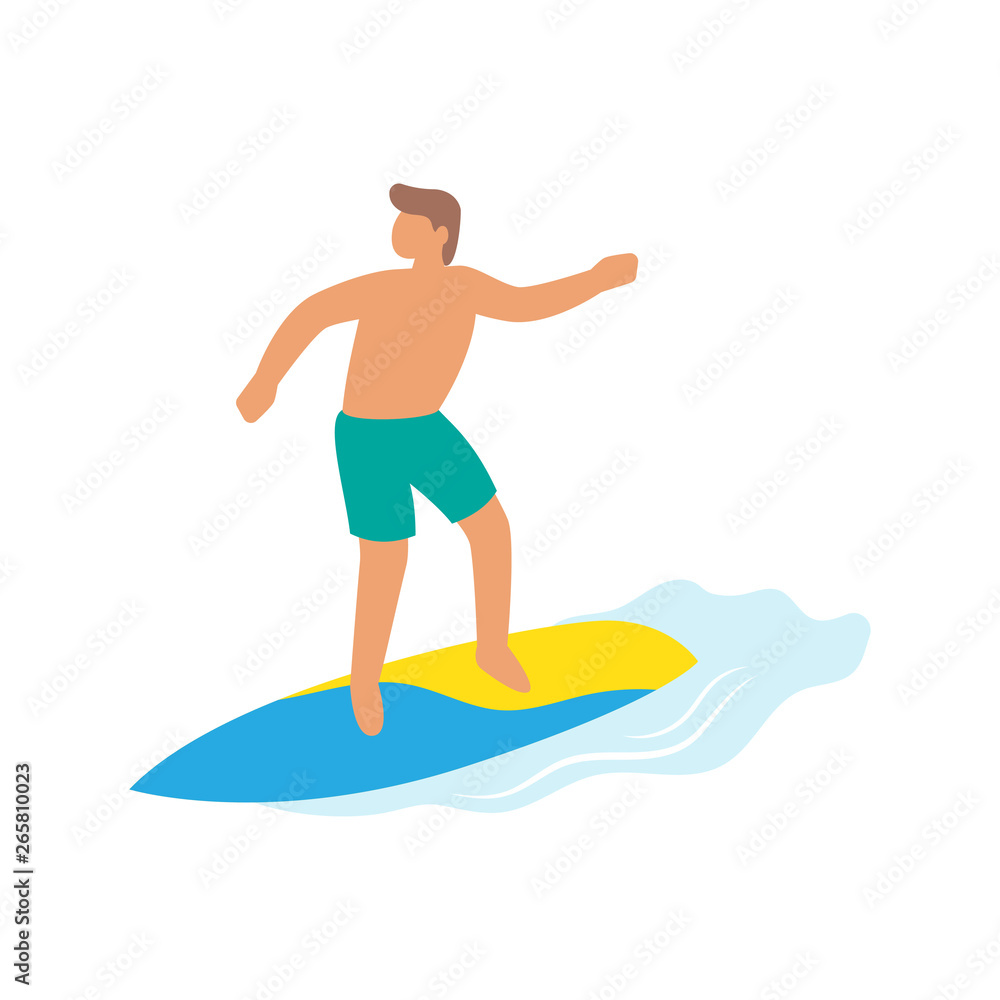 Surfer boy ride a surfboard, surfing on wave Surfer boy ride a surfboard, surfing on wave