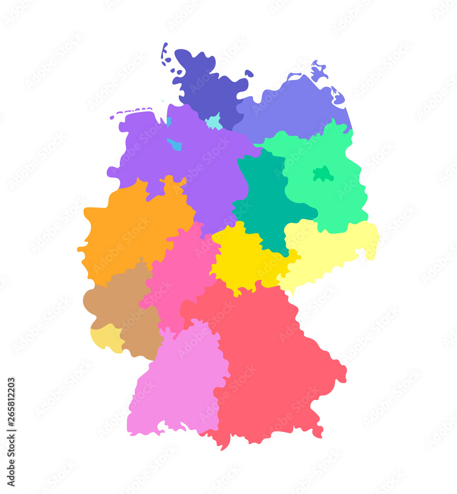 Vector isolated illustration of simplified administrative map of Germany. Borders of the states (regions). Colorful silhouettes