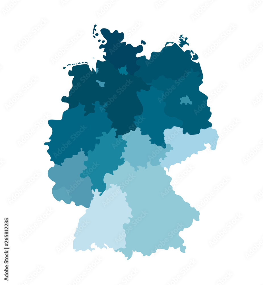 Vector isolated illustration of simplified administrative map of Germany. Borders of the states (regions). Colorful blue silhouettes