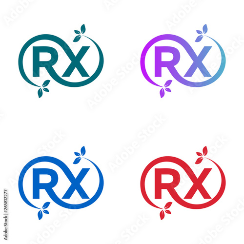 the logo template combined with the letters R and X, is certain to extend and at the end there are leaves