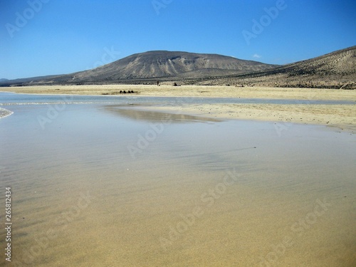 Endless wide tideland in the lagoon of Gorriones, Playa de Sotavento, Costa calma, Fuerteventura, Spain