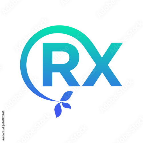 the logo template combined with the letters R and X, is certain to extend and at the end there are leaves