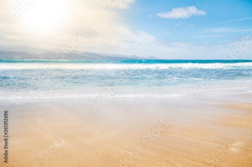 Sky, sea and sand on a beach. Summer day.