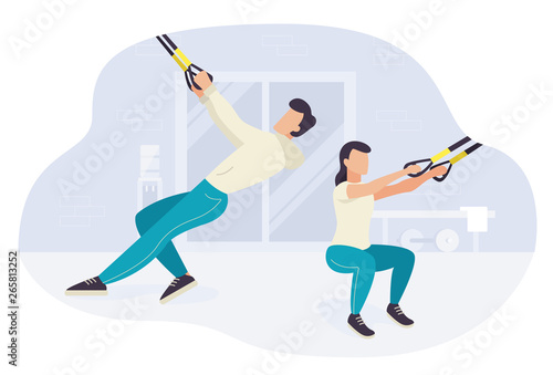 People working out on trx fitness training exercising