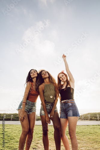 Carefree girls hanging out outdoors