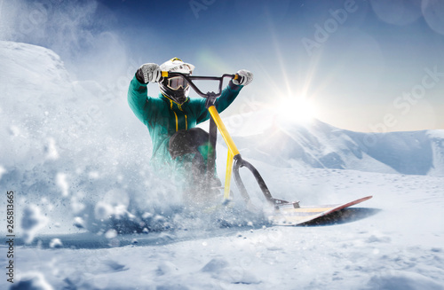 Snow scoot. Snow bike. Extreme winter sports.