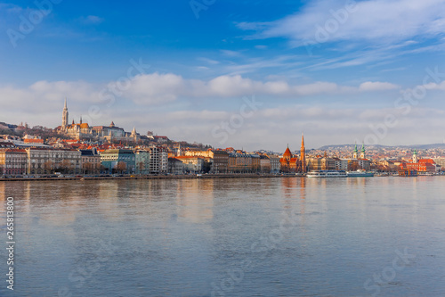 Panorama cityscape of famous tourist destination Budapest with Danube and bridges. Travel landscape in Hungary  Europe.