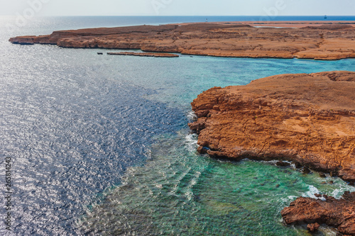 Red sea coast shore in the Ras Mohammed National Park. Famous travel destionation in desert. Sharm el Sheikh, Sinai Peninsula, Egypt. photo