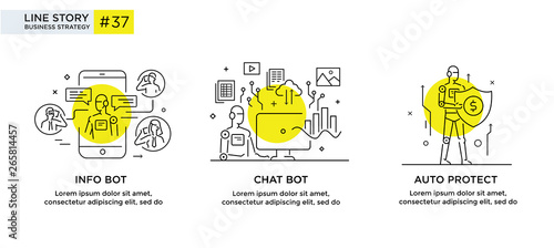 Set of illustrations concept with businessmen. technology, partnership, connection, business robot, cybes. linear illustration Icons infographics. Landing page site print poster. Line story