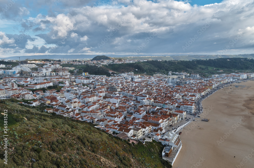 Overview of the Village of Nazare from Sitio da Nazare. In Portugal