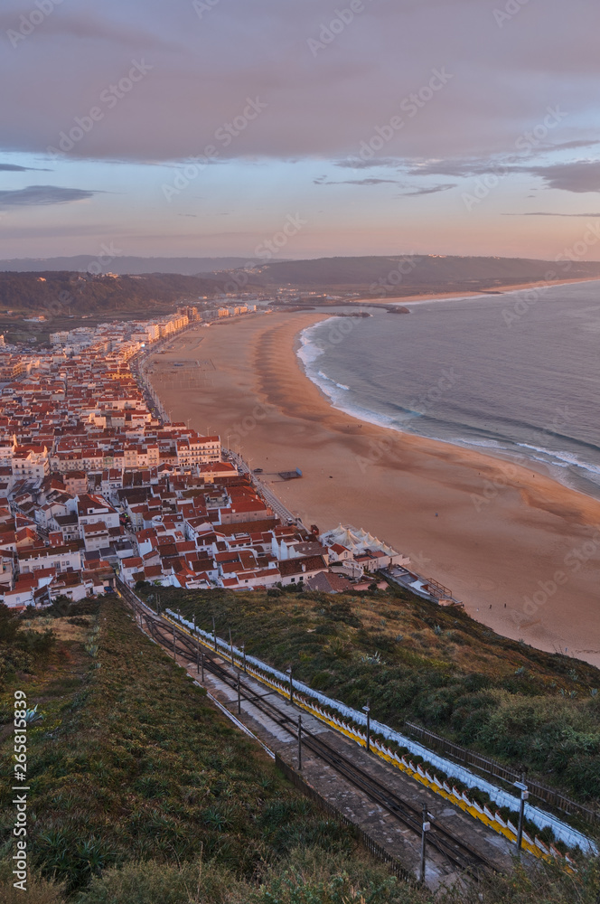 Overview of the Village of Nazare during Twilight in Portugal