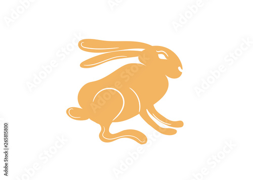 Heraldic Rabbit or Hare isolated. Gold Hare or rabbit silhouette vector icon.