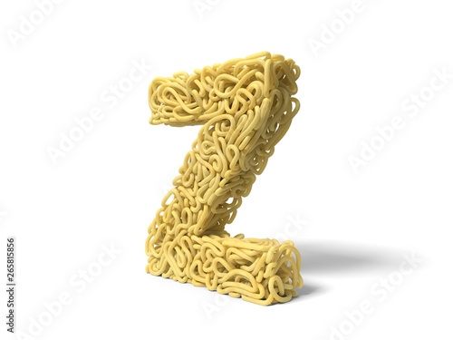 noodle in shape of Z letter. curly spaghetti for cooking. 3d illustration