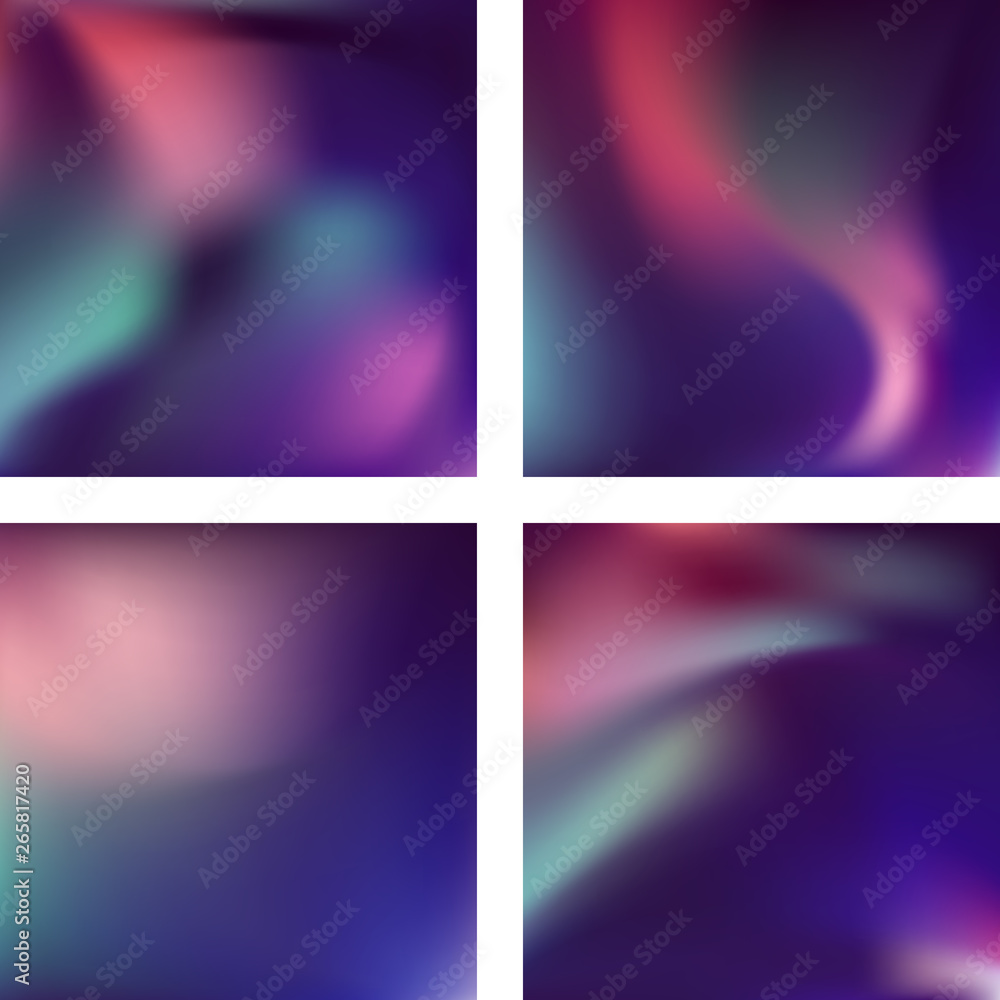 Set with abstract blurred backgrounds. Vector illustration. Modern geometrical backdrop. Abstract template. Pink, purple colors. Set with abstract blurred backgrounds. Vector illustration. Modern geometrical backdrop. Abstract template. Pink, purple colors.