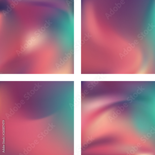 Set with abstract blurred backgrounds. Vector illustration. Modern geometrical backdrop. Abstract template. Pastel pink, green colors.