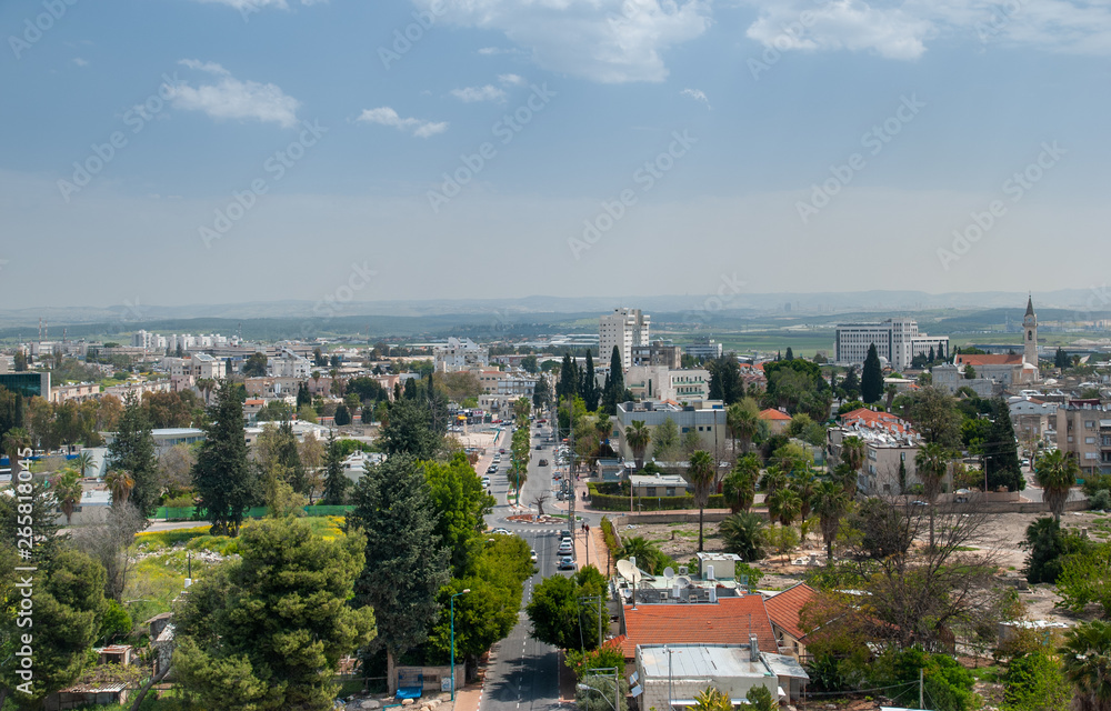 Aerial view on city of Ramla from the White Mosque - ancient Ummayad mosque. Israel.