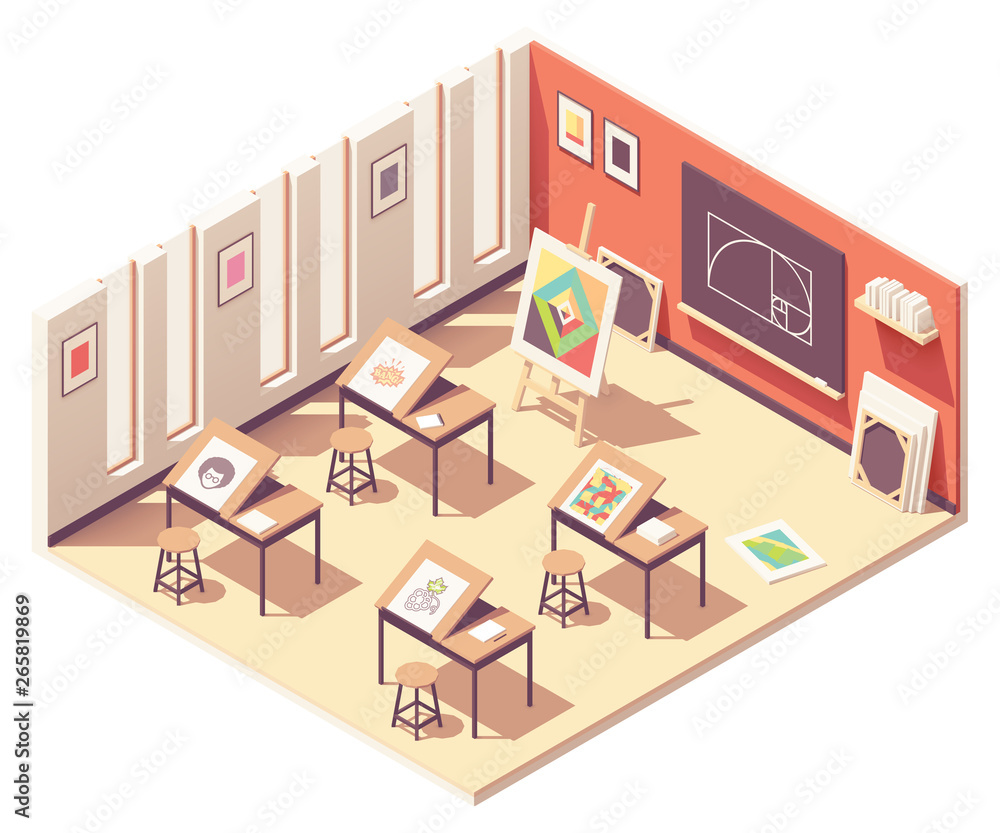 Vector isometric school art classroom Vector isometric school art classroom