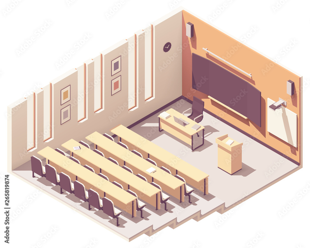 Vector isometric university lecture hall