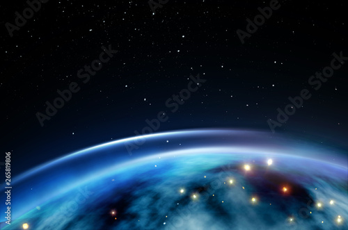 Planet on the background of the night sky with stars. Beautiful background for design.