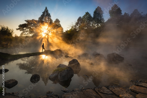 Chaeson National Park,Lampang,Thailand,The heat from the hot spring providing a misty and picturesque scene which is particular beautiful in the morning