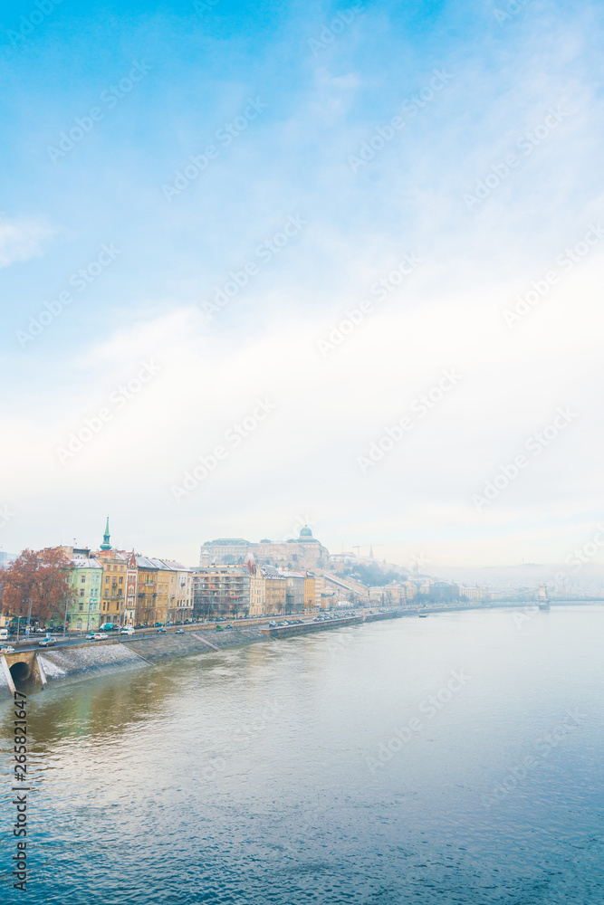 BUDAPEST, HUNGARY - January 16,2018: view of historic architectural in Budapest from Danube