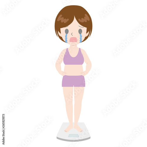 体重計の上で泣く女性